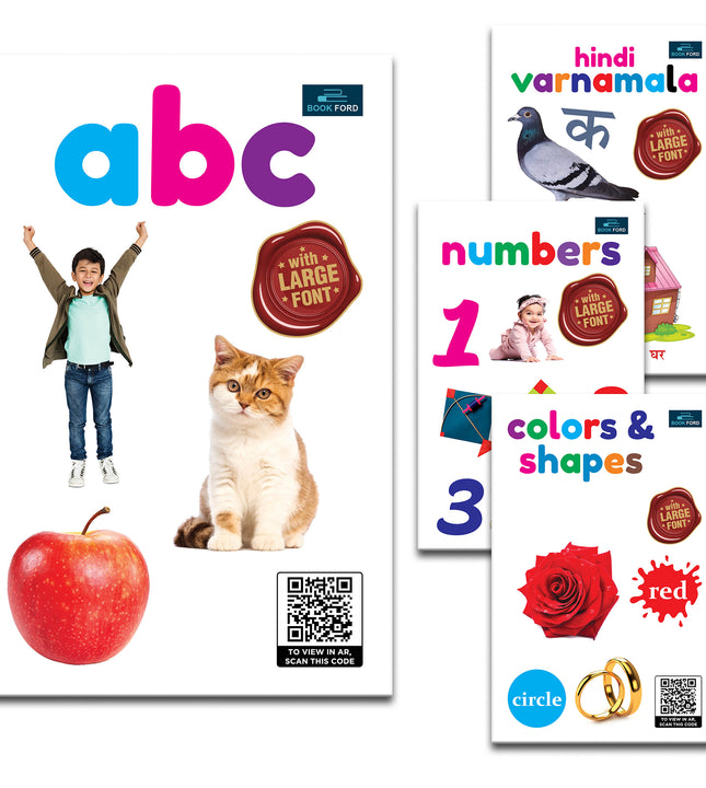 For Little Readings Library Book Of - Set Of 4 Books - Alphabet , Numbers , Hindi Varnamala , Colors & Shapes For Kids Hardcover,