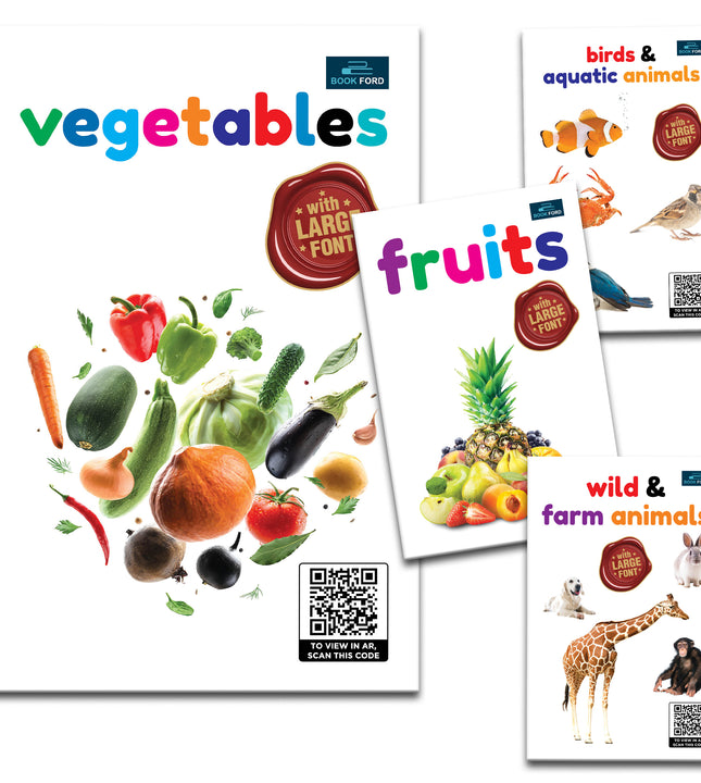 For Little Readings Library Book Of - Set Of 4 Books - Fruits , Vegetables , Birds & Aquatic Animals , And Wild & Farm Animals For Kids Hardcover,