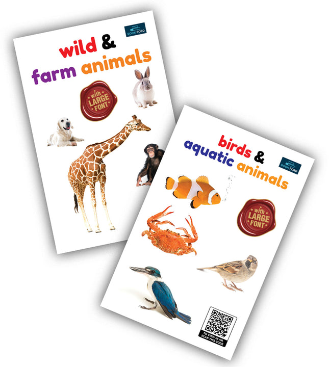 For Little Readings Library Book Of - Set Of 2 Books - Birds & Aquatic Animals And Wild & Farm Animals For Kids Hardcover,