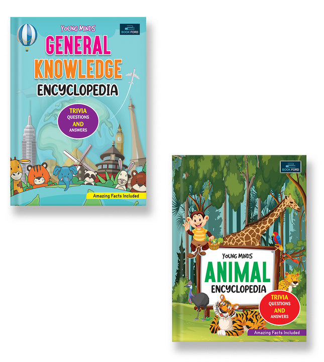 Young Minds Encyclopedia - Set Of 2 Books - Animals And General Knowledge Encyclopedia For Kids ,