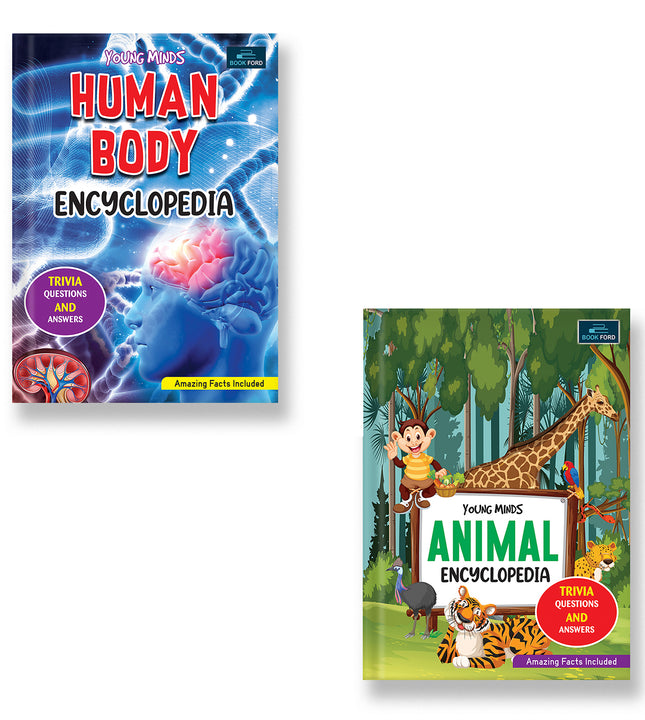 Young Minds Encyclopedia - Set Of 2 Books - Animals And Human Body Encyclopedia For Kids ,