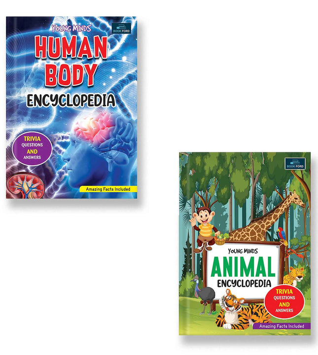 Young Minds Encyclopedia - Set Of 2 Books - Animals And Human Body Encyclopedia For Kids