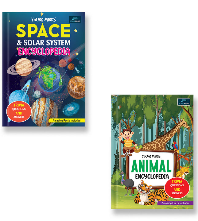 Young Minds Encyclopedia - Set Of 2 Books - Animals And Space Encyclopedia For Kids ,