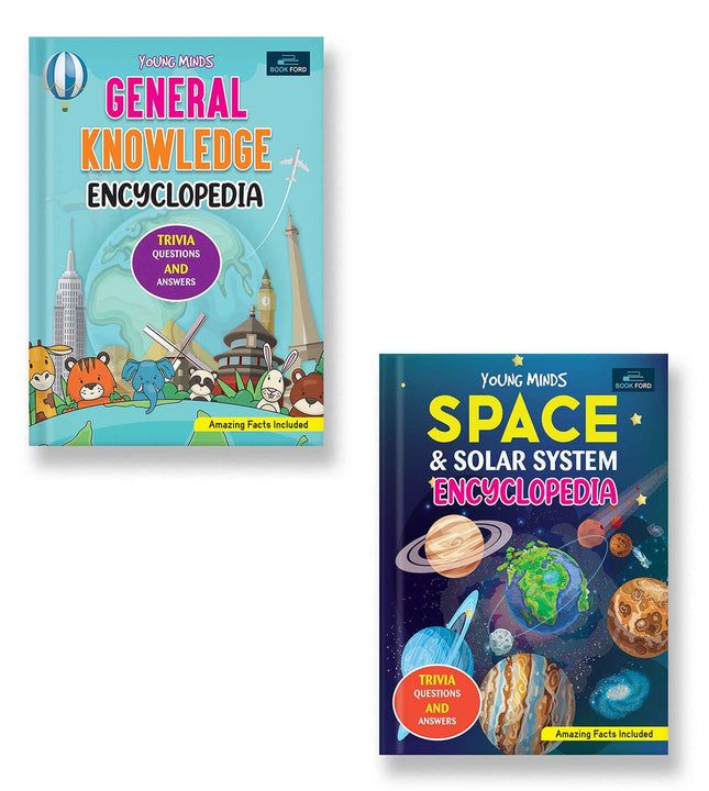 Young Minds Encyclopedia - Set Of 2 Books - General Knowledge And Space Encyclopedia For Kids
