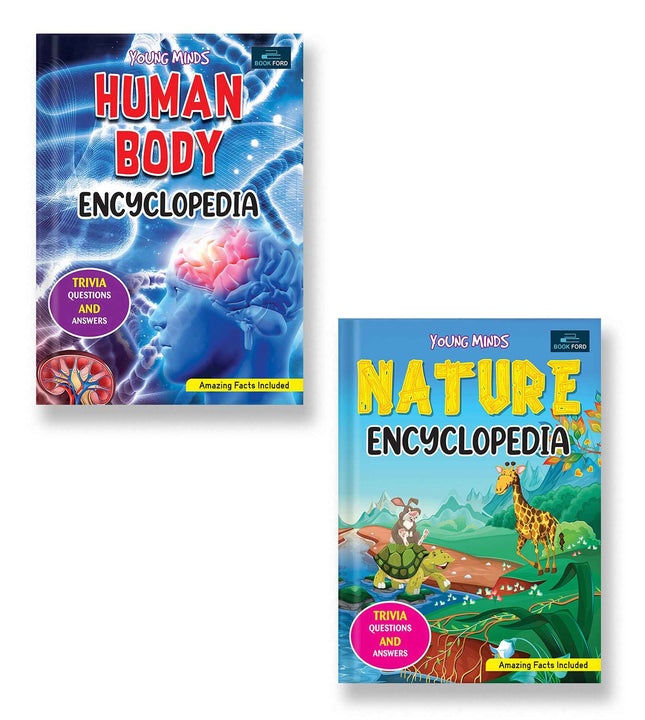 Young Minds Encyclopedia - Set Of 2 Books - Human Body And Nature Encyclopedia For Kids ,