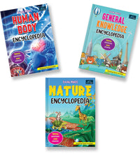 Young Minds Encyclopedia - Set Of 3 Books - General Knowledge, Human Body, And Nature Encyclopedia For Kids