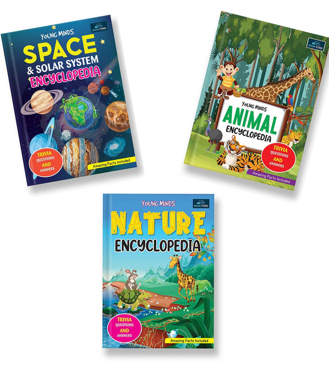 Young Minds Encyclopedia - Set Of 3 - Animals, Space, And Nature Encyclopedia For Kids