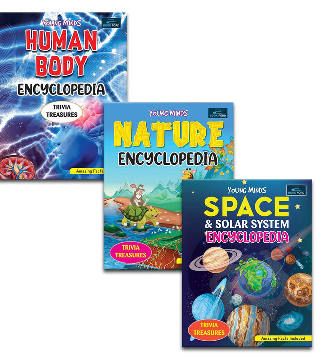 Young Minds Encyclopedia - Set Of 3 Books - Space, Human Body, And Nature Encyclopedia For Kids