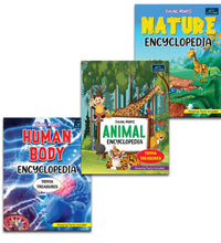 Young Minds Encyclopedia - Set Of 3 Books - Animals , Human Body ,  Nature Encyclopedia For Kids