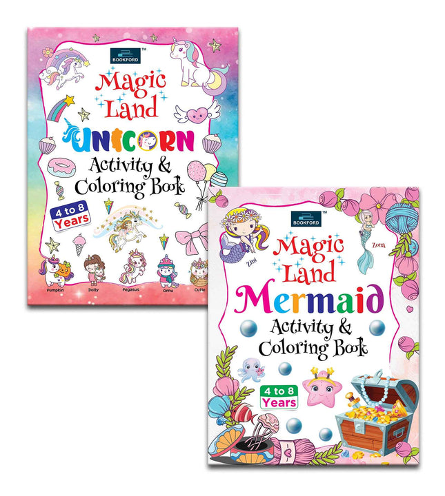 Magic Land Unicorn And Mermaid Activity & Coloring Book For Kids - Set Of 2