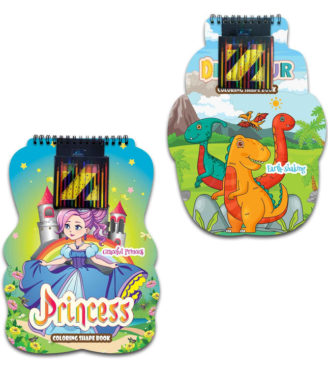 Dinosaur And Princess Coloring Shape Book For Kids Set Of 2