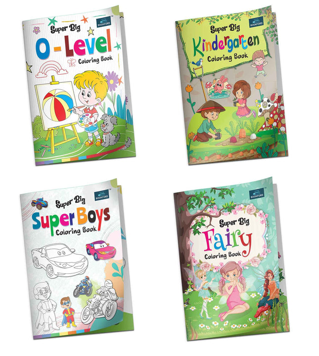 Super Big Coloring Book - O Level, Kindergarten, Fairy And Super Boys Book For Kids Set Of 4