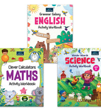 Activity Workbook Ages 10+ (Set of 3 books)-Grammar Galaxy English, Clever Calculators Maths, Wonder Wizards Science
