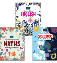 Activity Workbook Ages 11+ (Set of 3 books)-Grammar Galaxy English, Clever Calculators Maths, Wonder Wizards Science