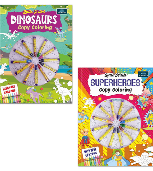 Little Artist Copy coloring for kids (set of 2 books) - Dinosaurs, Superheroes coloring book