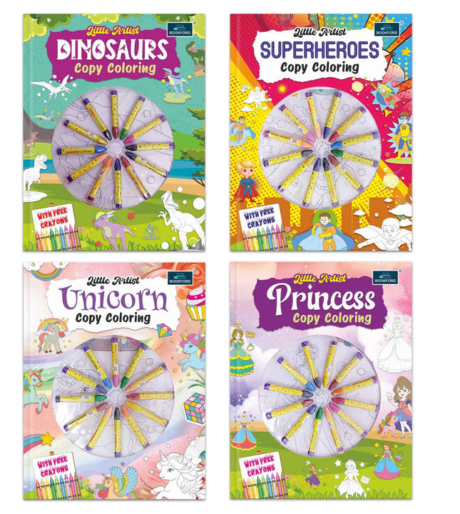 Little Artist Copy coloring for kids (set of 4 books) - Dinosaurs, Superheroes, Unicorn, Princess coloring book for kids