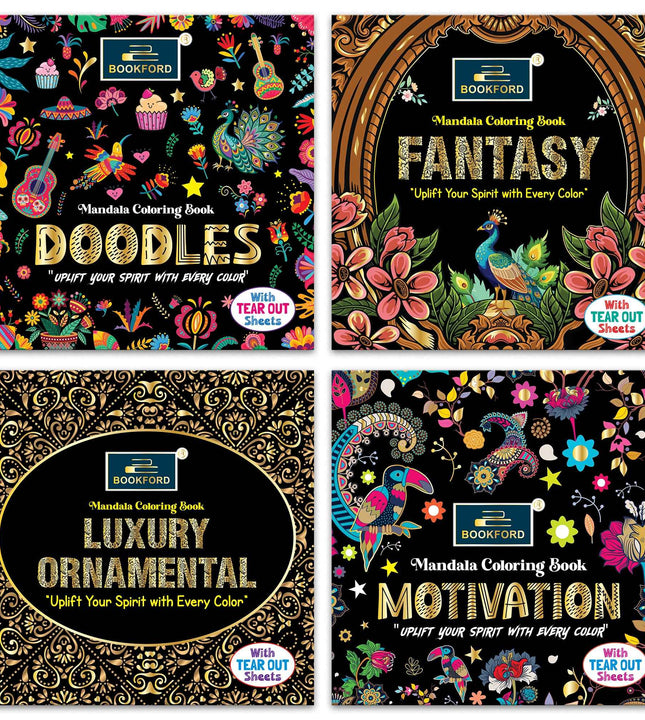Mandala Coloring book uplift your spirit with every color for kids (set of 4 books) - Doodles, Fantasy, Luxury Ornamental, Motivation