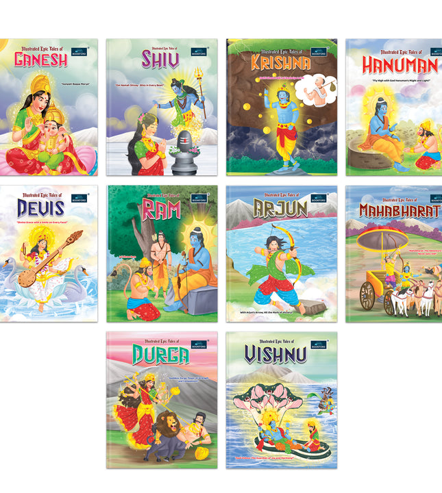 Illustrated Epic Tales For kids (Set of 10 books) - Ganesha, Shiva, Krishna, Hanuman, Devis, Rama, Arjun, Mahabharat, Durga, Vishnu God
