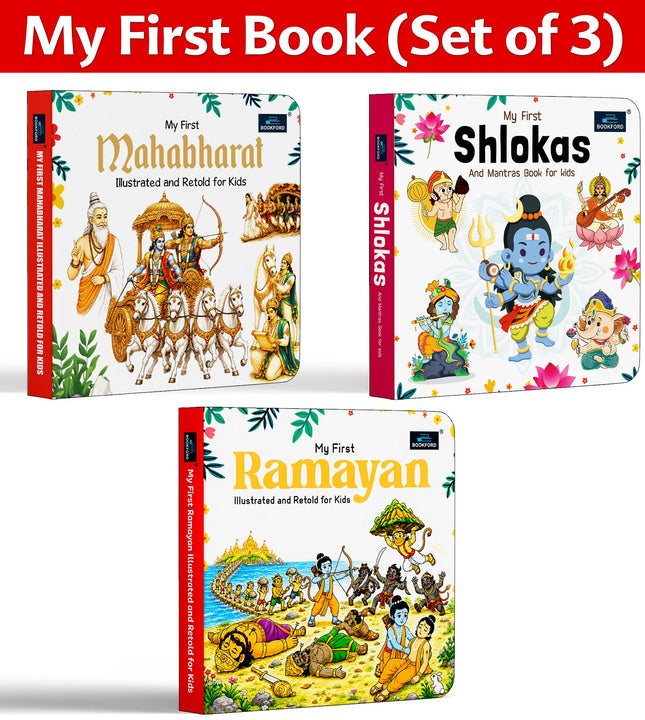 Ramayan, Mahabharat & Shloka Book for Kids Set of 3 Illustrated Hindu Epics with Sanskrit Shlokas & Meaning | Mythology Book Set for Children Boys & Girls Perfect For Gift
