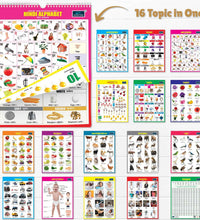 16 in 1 Fruits Educational Chart For Kids (16 Charts front back ) 36 x 50 cm - Children Spiral Wall Picture Chart