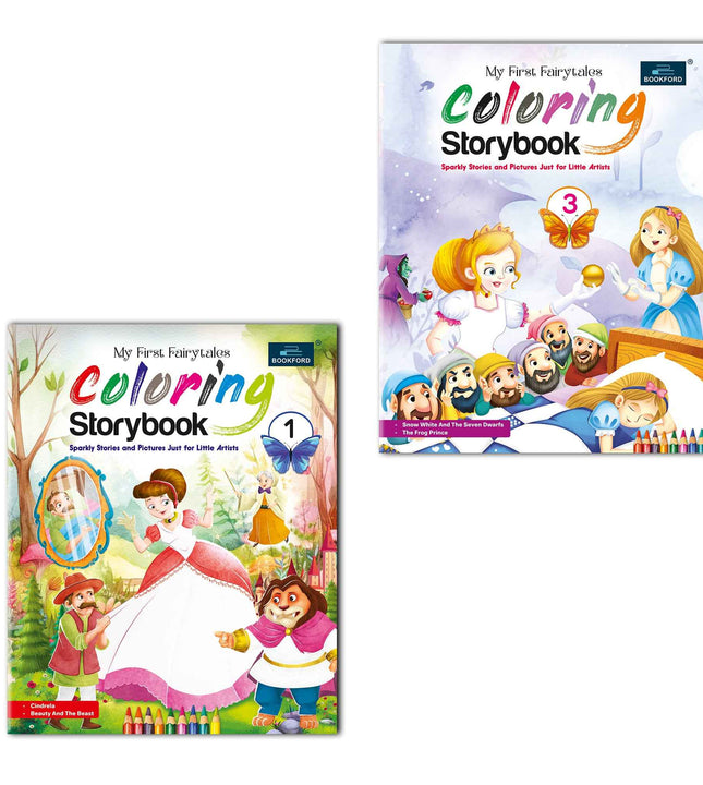 Fairytales Coloring Storybooks - Set of 2 (Parts 1 & 3) - Includes Cinderella, Beauty and the Beast, Snow White & The Frog Prince