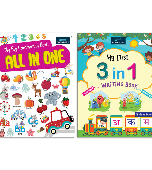 All-in-One and Writing Book (Set of 2) for Kids 3+ Year – English Alphabet, ABCD Writing Practice, Alphabet Tracing, Numbers, Hindi and English Learning for Nursery, LKG, UKG and Preschool