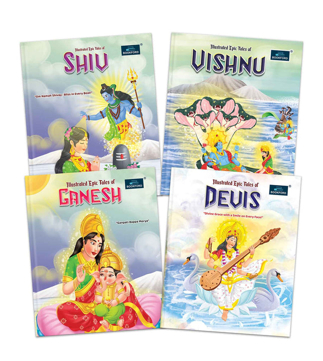 Illustrated Tales of Devis, Vishnu, Shiv & Ganesh (Set of 4 Books) - Divine Legends and Sacred Adventures with Mythological Heroes Filled with Stunning Illustrations for Kids