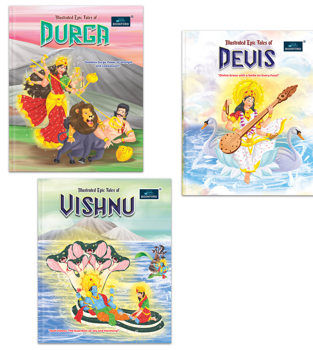 Illustrated Tales of Devis, Durga & Vishnu (Set of 3 Books) - Divine Legends and Sacred Adventures with Mythological Heroes Filled with Stunning Illustrations