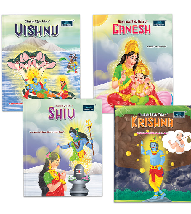 Illustrated Tales of Krishna, Vishnu, Shiv & Ganesh (Set of 4 Books) - Divine Legends and Sacred Adventures with Mythological Heroes Filled with Stunning Illustrations for Kids