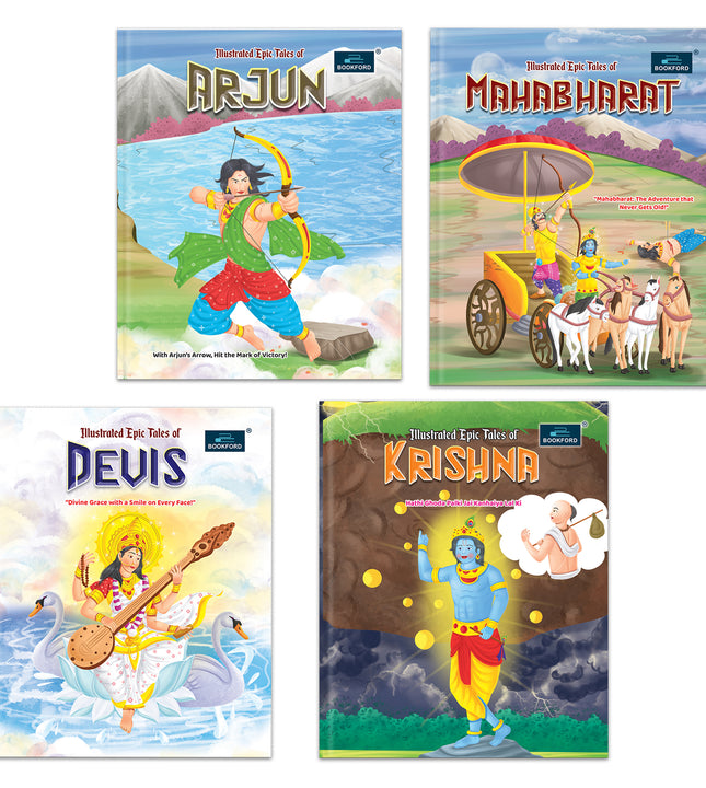 Illustrated Tales of Devis, Krishna, Arjun & Mahabharat (Set of 4 Books) - Divine Legends and Sacred Adventures with Mythological Heroes Filled with Stunning Illustrations for Kids