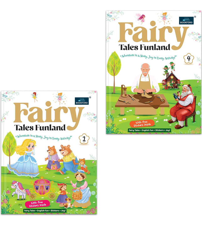Fairy Tales Funland - Part 1 & 4 (Set of 2): Fun Story + Activity Books with Free Stickers for Kids