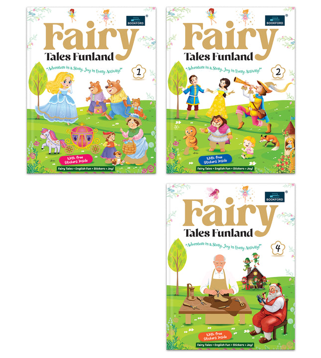 Fairy Tales Funland - Part 1, 2 & 4 (Set of 3): Fun Story + Activity Books with Free Stickers - Classic Tales, English Practice & Creative Fun for Kids