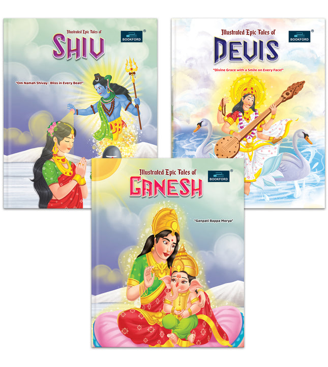 Illustrated Tales of Ganesh, Shiv & Devis (Set of 3 Books) - Divine Legends and Sacred Adventures with Mythological Heroes Filled with Stunning Illustrations