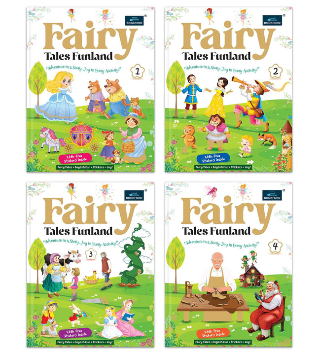 Fairy Tales Funland - Part 1 to 4 (Set of 4): Fun Story + Activity Books with Free Stickers - Complete Fairy Tale Collection with English Practice & Activities