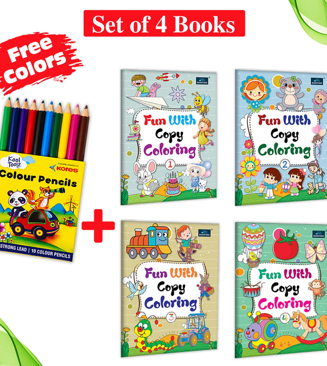 Coloring Book Set of 10 Book With Free 10pcs Colors For Kids and Childrens Fun with copy coloring Part 1,2,3,4 Fun Activity, Boosts Creativity