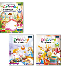 Fairytales Coloring Storybooks - Set of 3 (Parts 1, 3 & 4) - Includes Cinderella, Beauty and the Beast, Snow White, Frog Prince, Pied Piper & Princess and the Pea