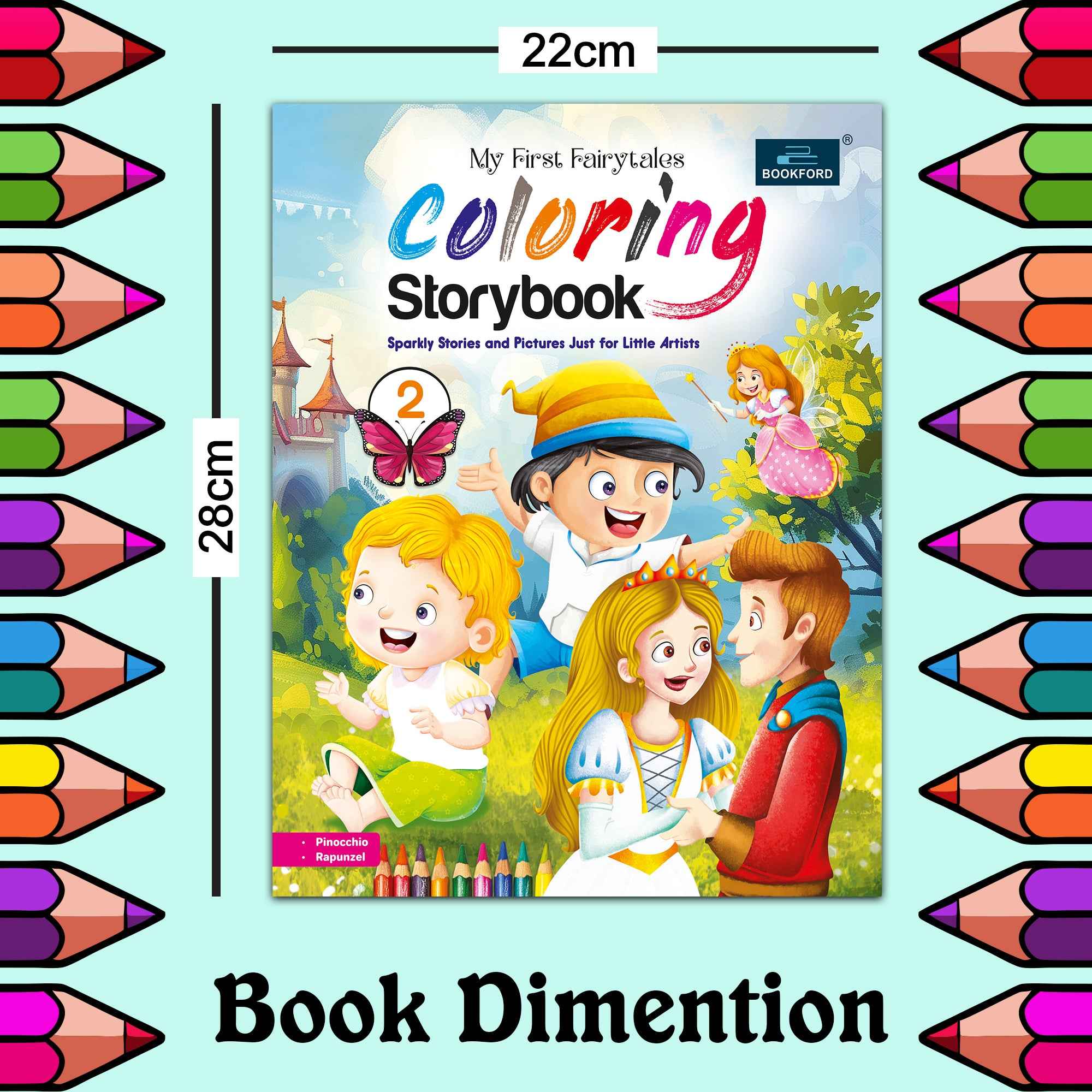 Fairytales Coloring Storybooks - Set of 3 (Parts 1, 2 & 3) - Includes Cinderella, Beauty and the Beast, Pinocchio, Rapunzel, Snow White & Frog Prince