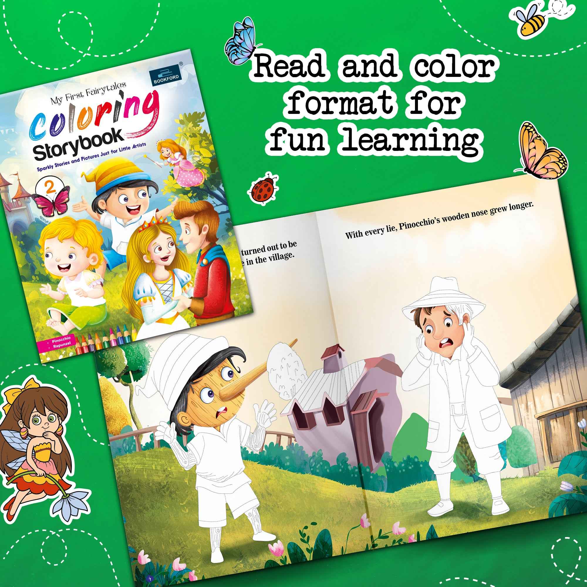 Fairytales Coloring Storybooks - Set of 3 (Parts 1, 2 & 3) - Includes Cinderella, Beauty and the Beast, Pinocchio, Rapunzel, Snow White & Frog Prince
