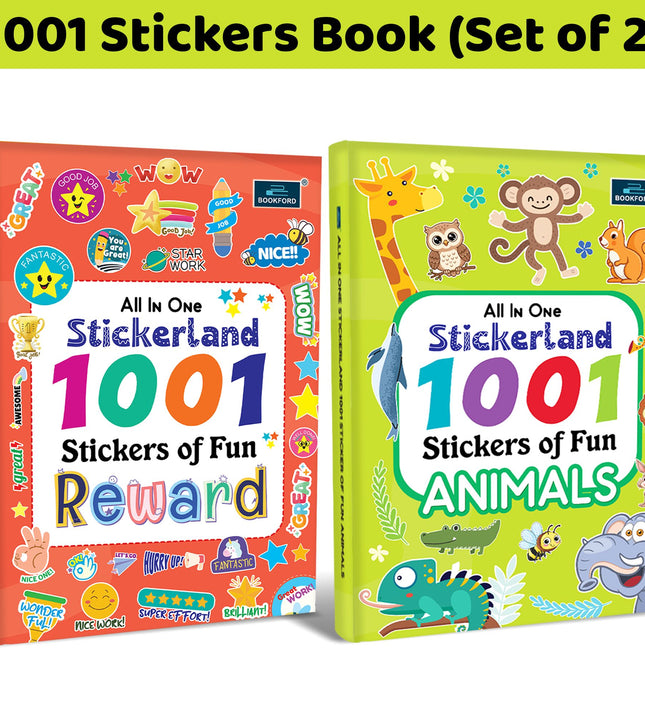Sticker Book for Kids All In One Stickerland 1001 Reward Books & All In One Stickerland 1001 Animals Books – Set of 2 | Kids Sticker Activity & Reward Books