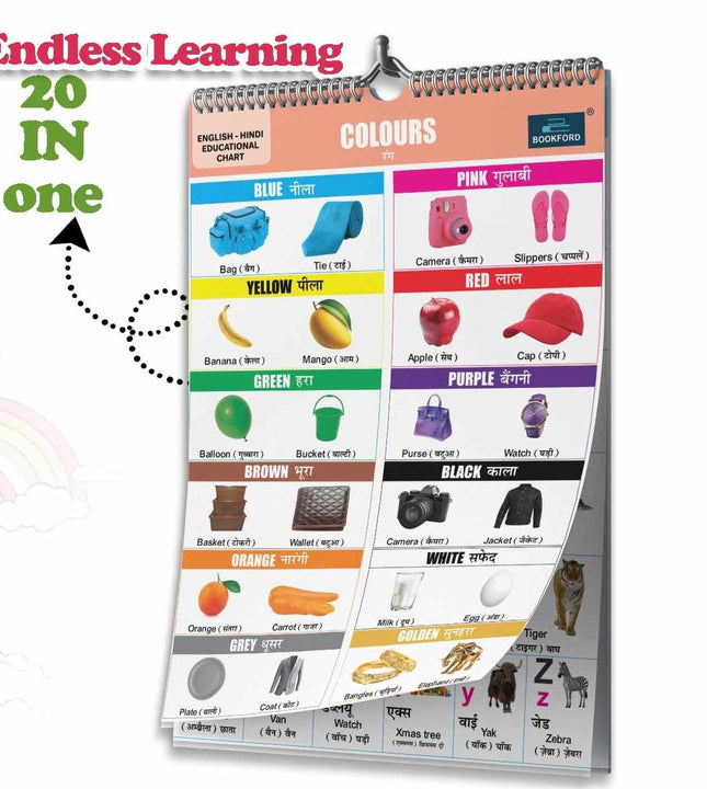 20 in 1 Color Educational Chart For Kids-Children Spiral Wall Picture Chart with Big Fonts and Realistic Pictures Paper (14 inch X 19 inch, both front and back sides)
