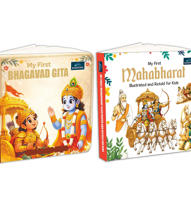 Mahabharata And Bhagavad Gita Children Books Set of 2 Complete Collection Epic Tale of Dharma, War & Divine Wisdom Illustrated Edition with Original Sanskrit Verses & English Translation
