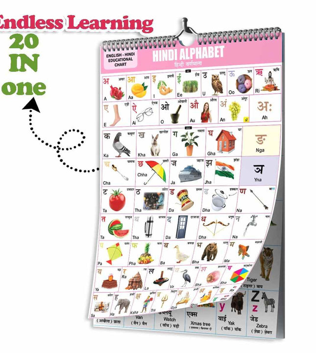 20 in 1 Hindi Varnamala Educational Chart For Kids-Children Spiral Wall Picture Chart with Big Fonts and Realistic Pictures Paper (14 inch X 19 inch, both front and back sides)